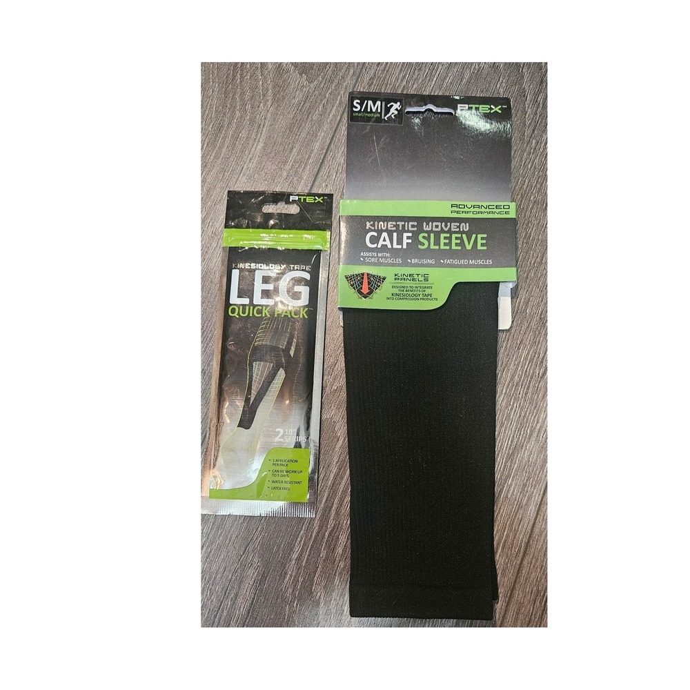 Ptex Kinetic Woven Calf Sleeve Size S/M + Leg Kinesiology Tape‎ Quick Pack